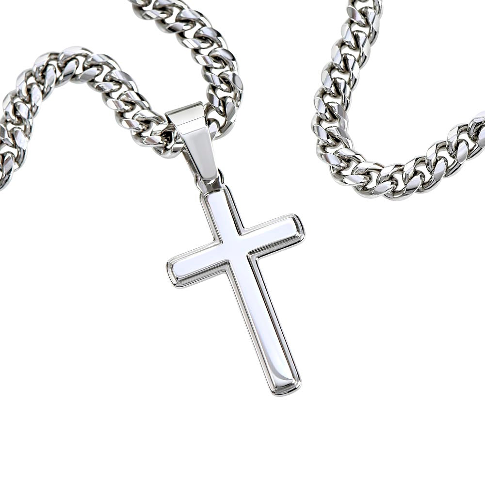 To My Wonderful Dad ~ Cuban Chain with Artisan Cross Necklace