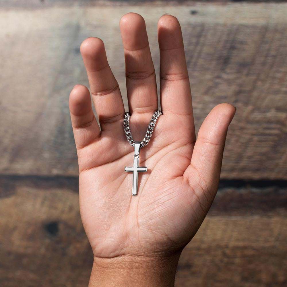 To My Wonderful Dad ~ Cuban Chain with Artisan Cross Necklace